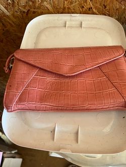 Pink Croc-Embossed Envelope Clutch Bag
