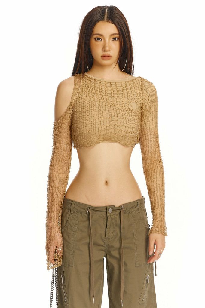 The Kript Harlow 2 Piece Set Tan Beige Khaki Knitted Stretchy Crop Top