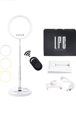 Portable Ring Light, Foldable, Adjustable Light 5.7ft, 3 Color Dimmable, 12" Inch Ring, Phone Holder,Bluetooth Remote, Selfie Light, Best Light, Photo