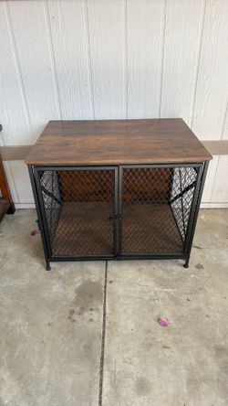 Industrial Wood & Metal Furniture Dog Crate / End Table