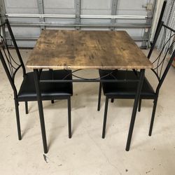 Small Wood Top Table And Two Chairs. 