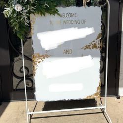 Acrylic Wedding Sign,  Flowers And Stand