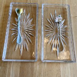 Franz Porcelain Floral Teaspoons And 2 Crystal Serving Dishes