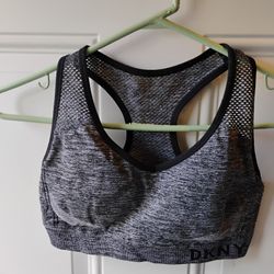 DKNY Gray Racerback Sports Bra with Elastic Support
