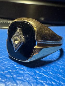 Gold-Tone Black Onyx Signet Ring with Diamond Accent