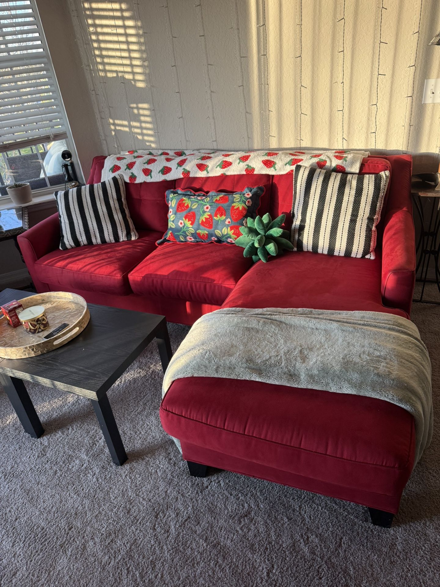 2 PIECE RED SUEDE COUCH