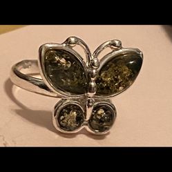 Sterling Silver Ring Amber 