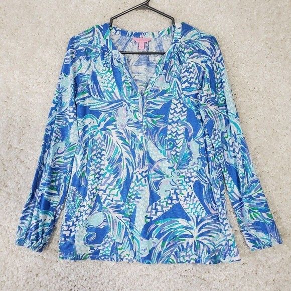 Lilly Pulitzer Women Meg Tunic Top Size XS Lightweight Stretch V-Neck Resort
