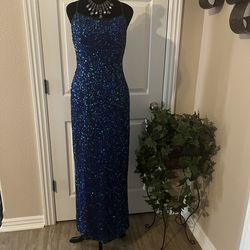 Vintage scala blue sequin prom dress
