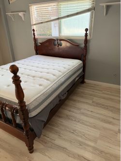 Queen-Size Wood Bed Frame – Detachable, Needs Minor Repair