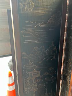 Black Lacquer Chinoiserie Folding Screen Panel