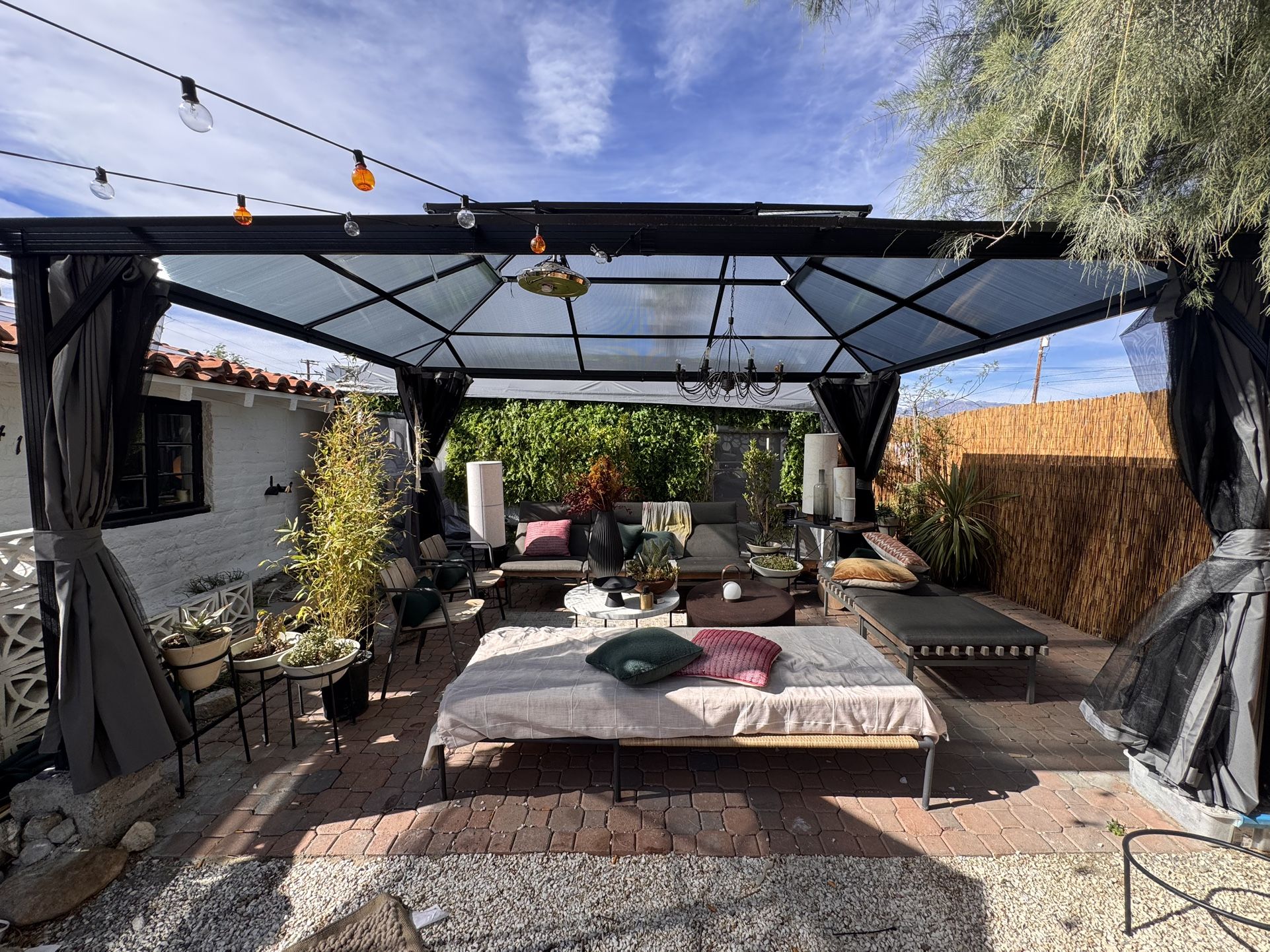  Designer Outdoor Lounge – Blu Dot + West Elm – Complete Gazebo Setup – Turnkey Oasis