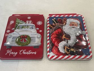 2 embossed rectangular metal Christmas gift card holders. 4.5” x 6” ea.