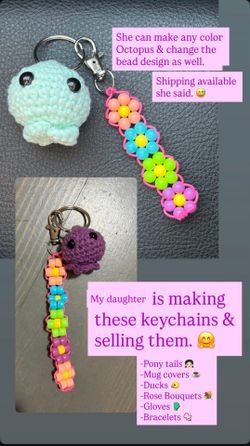 Keychains, mug covers, ponytails, etc