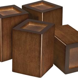 4 inch Wood Bed Risers Set of 4, Square Furniture Risers Couch Risers Heavy Duty Bed Lifters Brown Bed Frame Risers Blocks for Sofa, Chair …  