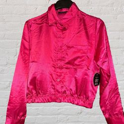 Brand New Size (Small) Jolie & Joy Fuchsia Pink Satin Long Sleeve Button Up  Blouse 