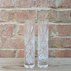 Vintage Pinwheel Cut Glass Bud Vases 
