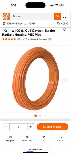 SharkBite 1/2" x 100' Orange PEX Pipe-With Oxygen Barrier For Radiant Heating