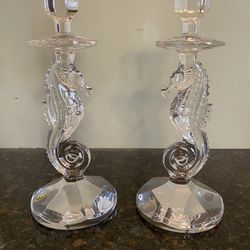 Waterford Crystal Seahorse Pair Of Candle Holders