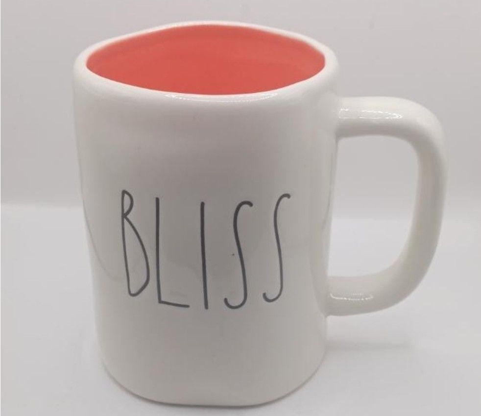 Rae Dunn Artisan Collection by Magenta "Bliss" Mug,  white/orange inside, black letters