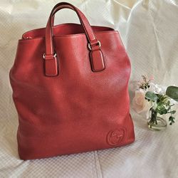 Authentic Gucci Red Leather Luxury GG Large Tote Handbag 