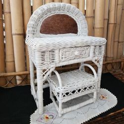 Petite Wicker Vanity & Bench