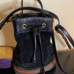 Cute Authentic Gucci Suede Bucket Bag