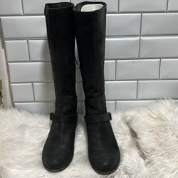 Ugg Womens Boots Sz 7.5 Channing II Black Leather Harness Knee High Riding 