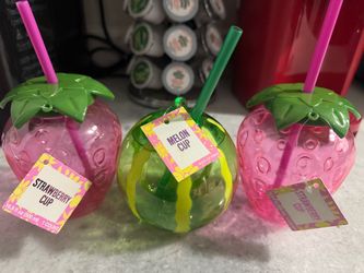 Fruit-Shaped Novelty Cups with Straws – Set of 3
