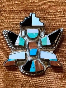 Vintage Zuni Sterling Silver Inlay Knifewing Kachina Brooch Pin