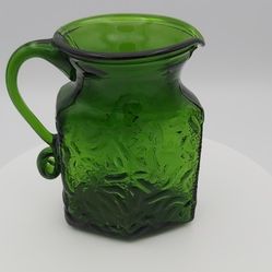 Beautiful Vintage 4.5" Emerald Green Glass Pitcher 
