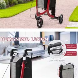 3-Wheel Rolling Walker Folding Rollator Walker with 8 in. Wheels Red