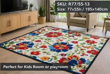 Brand New 77×55 Area Rug – Colorful Floral Design, Soft Non-Slip Carpet for Living Room / Bedroom