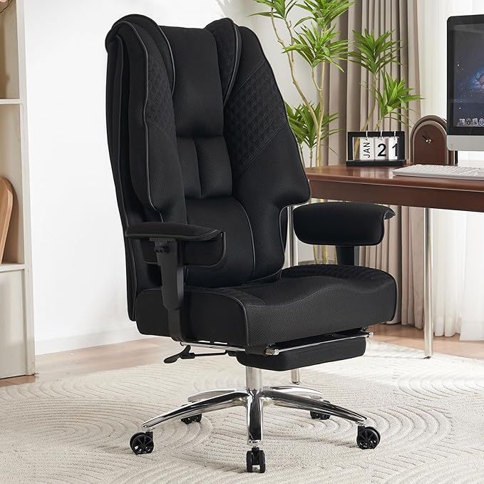Big and Tall Office Chair 400lbs Wide Seat, Leather High Back Executive Office Chair with Foot Rest