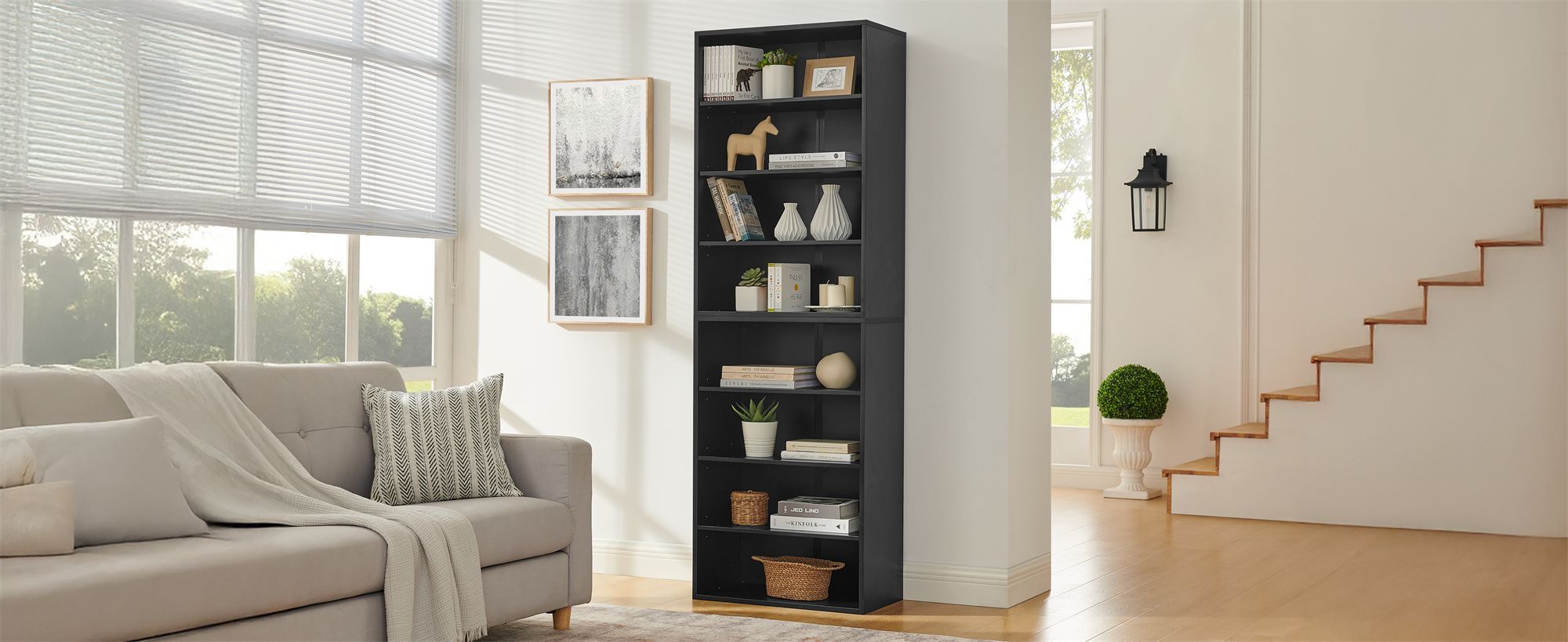 CD DVD storage cabinet, bookcase, adjustable shelf 8-layer storage, display bookshelf, home, office, multi-functional double-layer bookcase, can be di