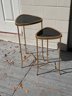 Set of 2 Metal and Glass Accent Tables