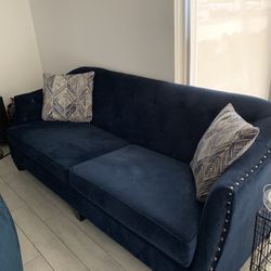 Sofia Vergara Navy Suede Couch w/ 2 Pillows
