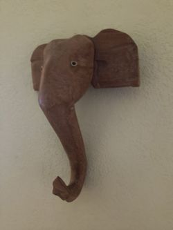 Wooden carved elephant wall hook small
