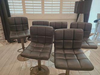 Set of 6 Black Faux Leather Swivel Bar Stools