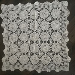 Vintage Square Crochet Table Cloth 