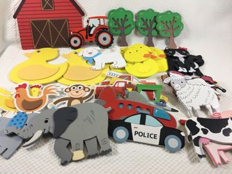 Wooden Colorful Kids LOT of 38 Assorted Craft Wood Kids Room Decor, Animals, Car