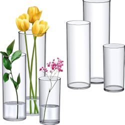 Amazing Abby - Viola Magra - Plastic Cylinder Vases (6-Piece Set), Acrylic Flower Vases for Wedding Centerpieces, Home Decorations, Office Ornaments, 