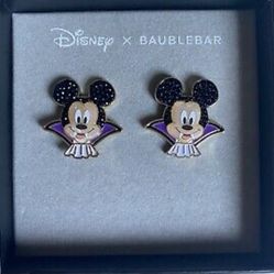 Disney x Baublebar Mickey Vampire Bat Rhinestone Earrings NEW Halloween
