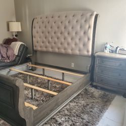 Queen Grey Upholstered Bed