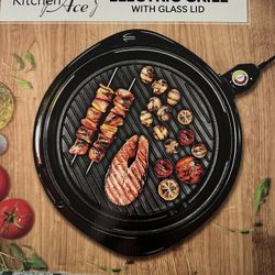 Kitchen ace Electric Indoor Grill W  Glass Lid New In Box 