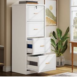 Tribesigns 4-Drawer File Cabinet with Lock, Locked File Cabinet with Key, Tall Wooden Filing Cabinets for Home Office, Vertical Office Storage for Leg