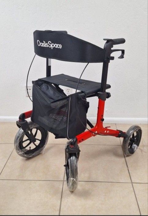 2025 OasisSpace Pneumatic Rollator Walker with Seat - 12" Wheel Aluminum