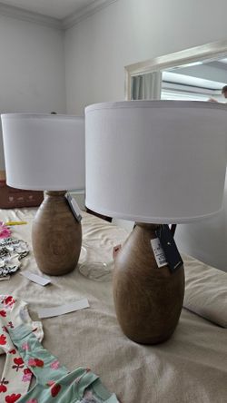 Pair of Table Lamps with White Drum Shades