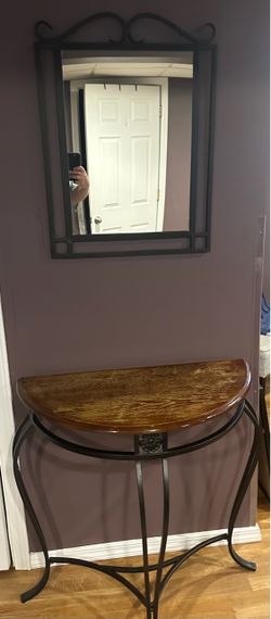 Entryway Wood Top Table with Mirror