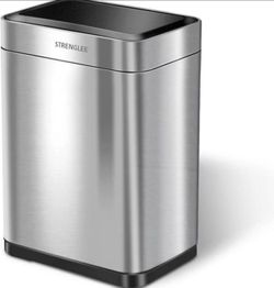STRENGLEE 16 Gallon Stainless Steel Trash Can Kitchen Large with Lid Vibration Automatic Sensor Large Kitchen Garbage Can Touchless Automatic Trash Ca